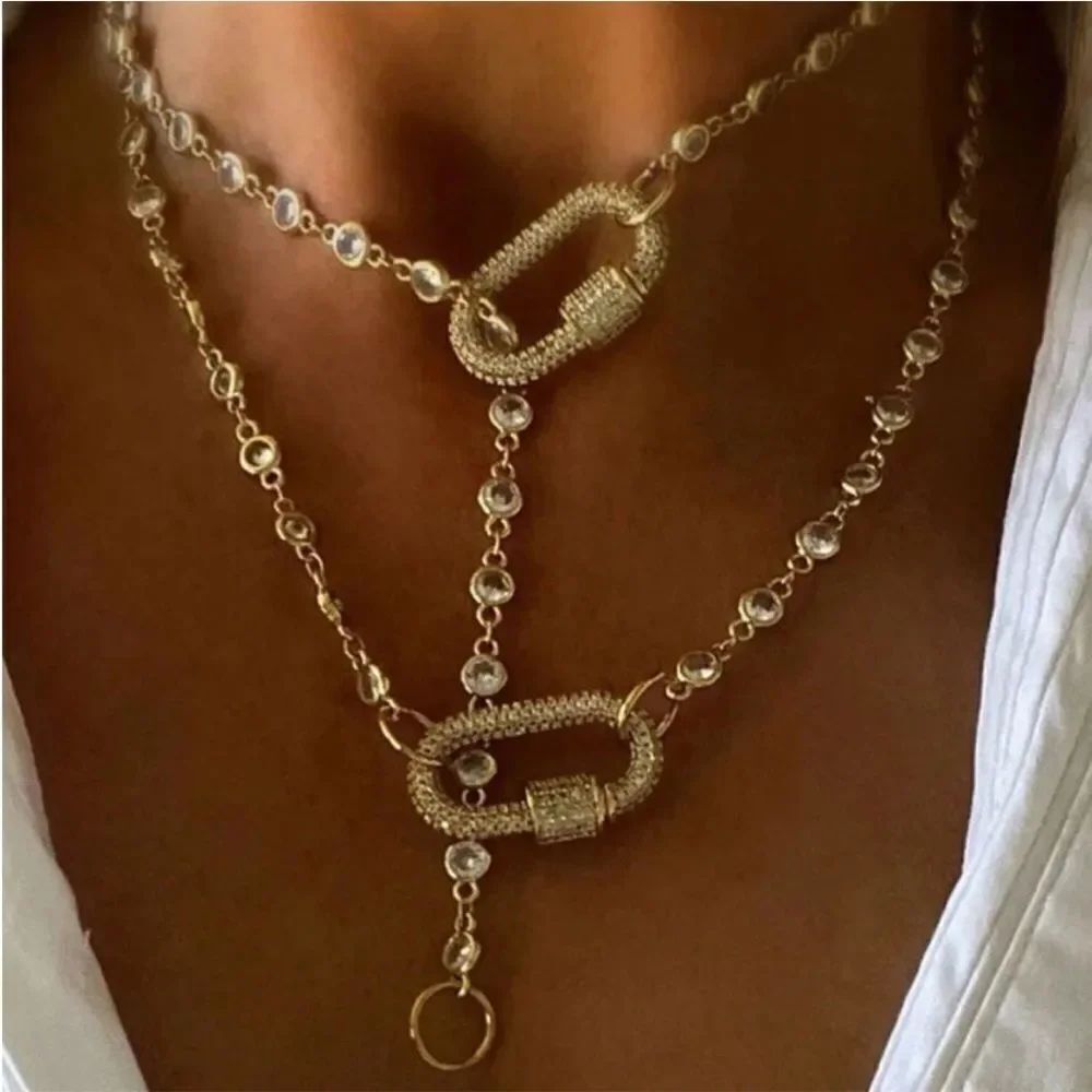 Gold Necklace with Carabiner Clasps A1330